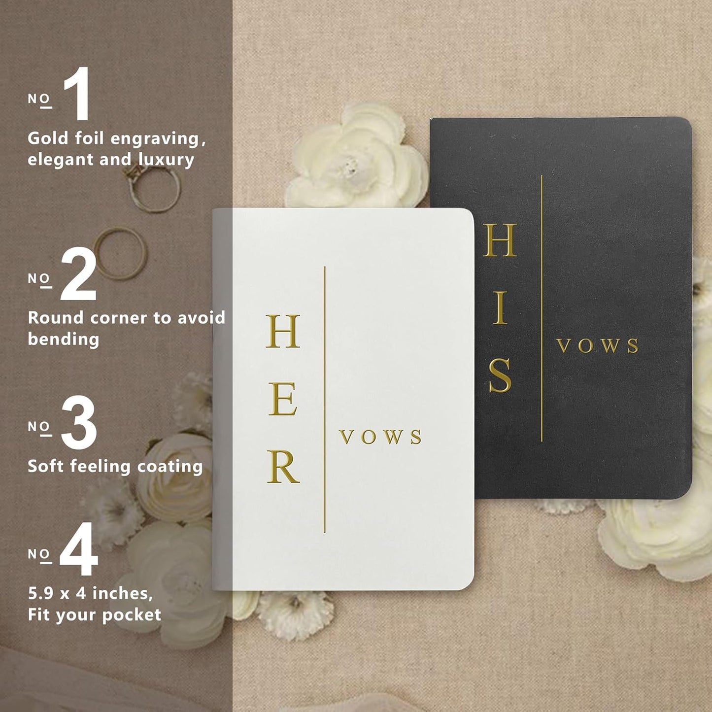 WeddingGiftsWedding Vow Books His and Hers Soft Touch Gold Foil Engraving Vow Books Wedding Essentials Wedding Accessories(TR-HH-Black)