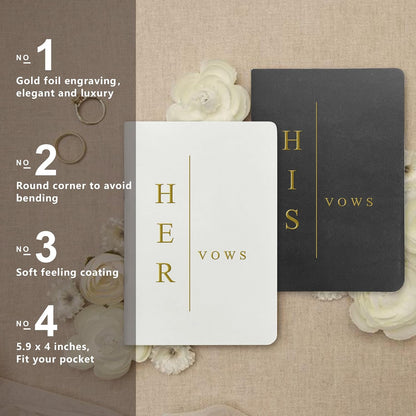 WeddingGiftsWedding Vow Books His and Hers Soft Touch Gold Foil Engraving Vow Books Wedding Essentials Wedding Accessories(TR-HH-Black)