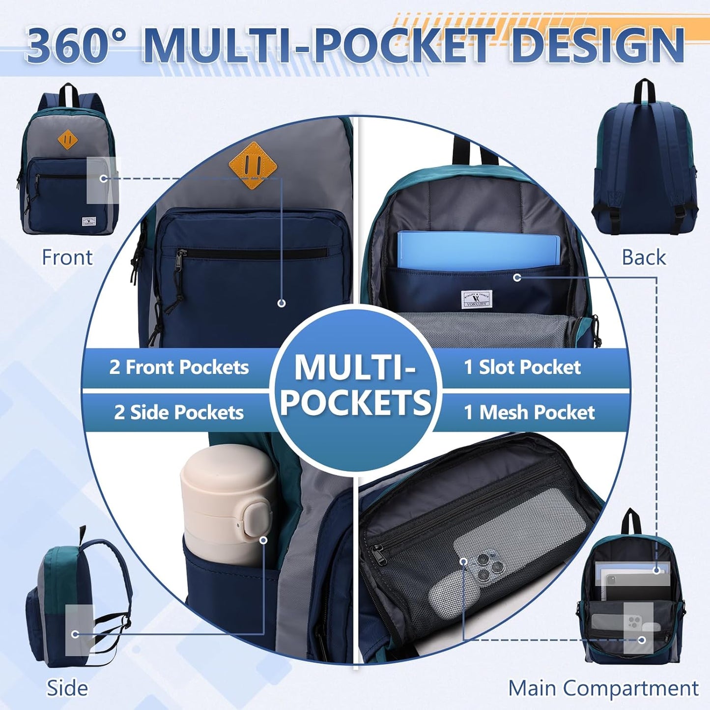 School Backpack for Kids,Lightweight Water Resistant Work Travel Backpack for Women Men Teens VONXURY