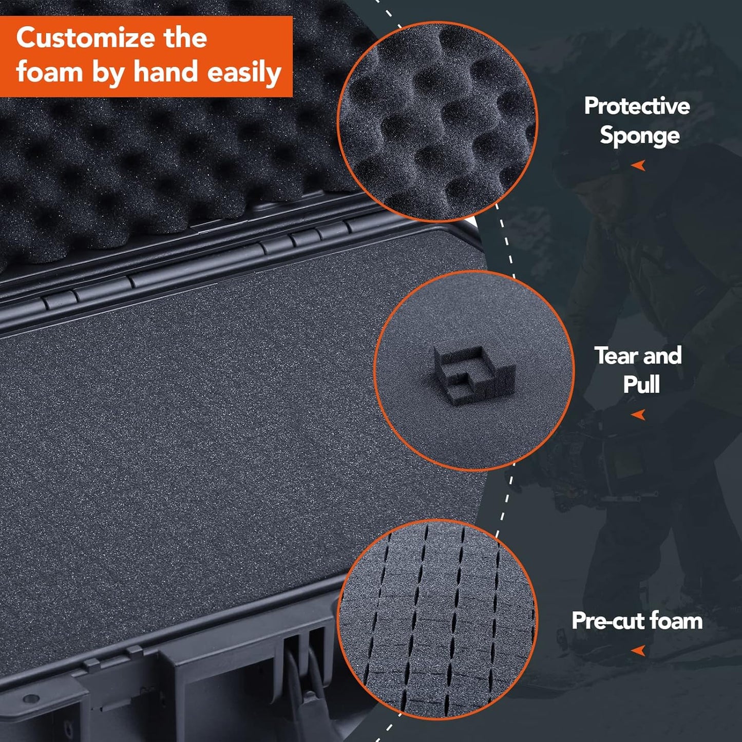 Lykus HC-4410 Waterproof Hard Case with Customizable Foam Insert, Interior Size 17.32x11.42x4.72 in, Suitable for up to 16" Laptop,Starlink Mini,Keyboard,Drill,Audio Mixer,mic,Flashlight,and More