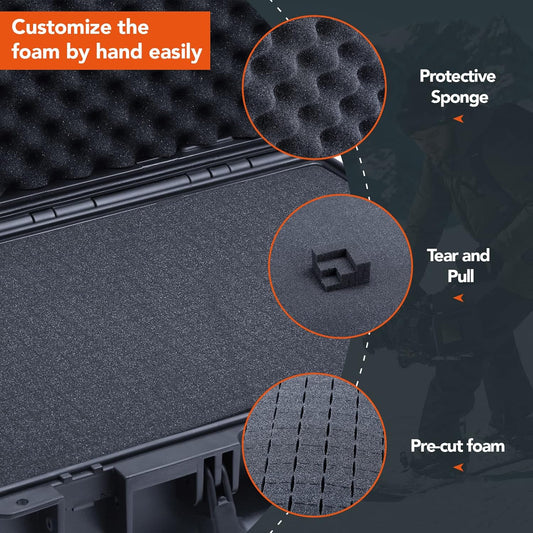 Lykus HC-4410 Waterproof Hard Case with Customizable Foam Insert, Interior Size 17.32x11.42x4.72 in, Suitable for up to 16" Laptop,Starlink Mini,Keyboard,Drill,Audio Mixer,mic,Flashlight,and More - PuriLite
