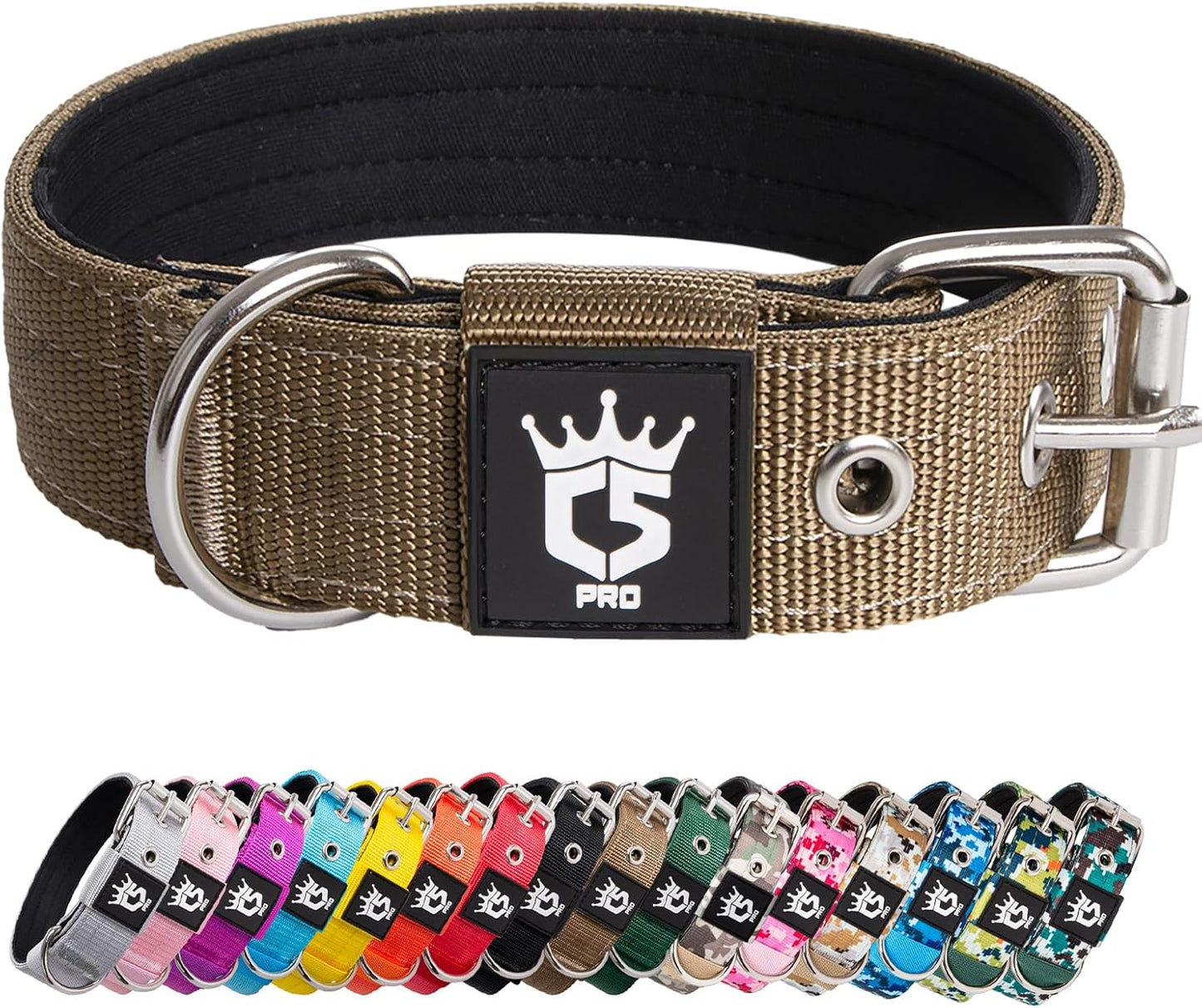 TSPRO Tactical Dog Collar 1.5 inch Wide Dog Collar Military Grade Strong Dog Collar Thick Dog Collar Heavy Duty Metal Buckle Dog Collar(Green-L)