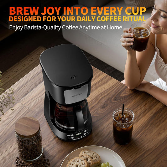 Programmable 12 Cup Drip Coffee Maker, Silver, Stainless Steel | Auto Brew, Keep Warm Function, Removable Filter Basket, Auto Shut-off, Clear Water Level Window,Two-Tone Silver & Black
