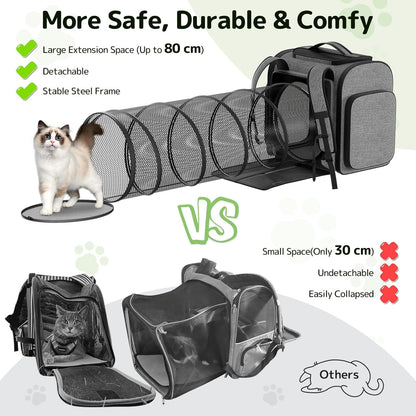 Cat Carrier Backpacks Pawtners Expandable Cat Backpack with Breathable Mesh, Pet Carrier Backpack for Cats Small Dogs Puppies Up to 25 LBS, Dog Carrier Backpack for Travel Hiking Camping Outdoor