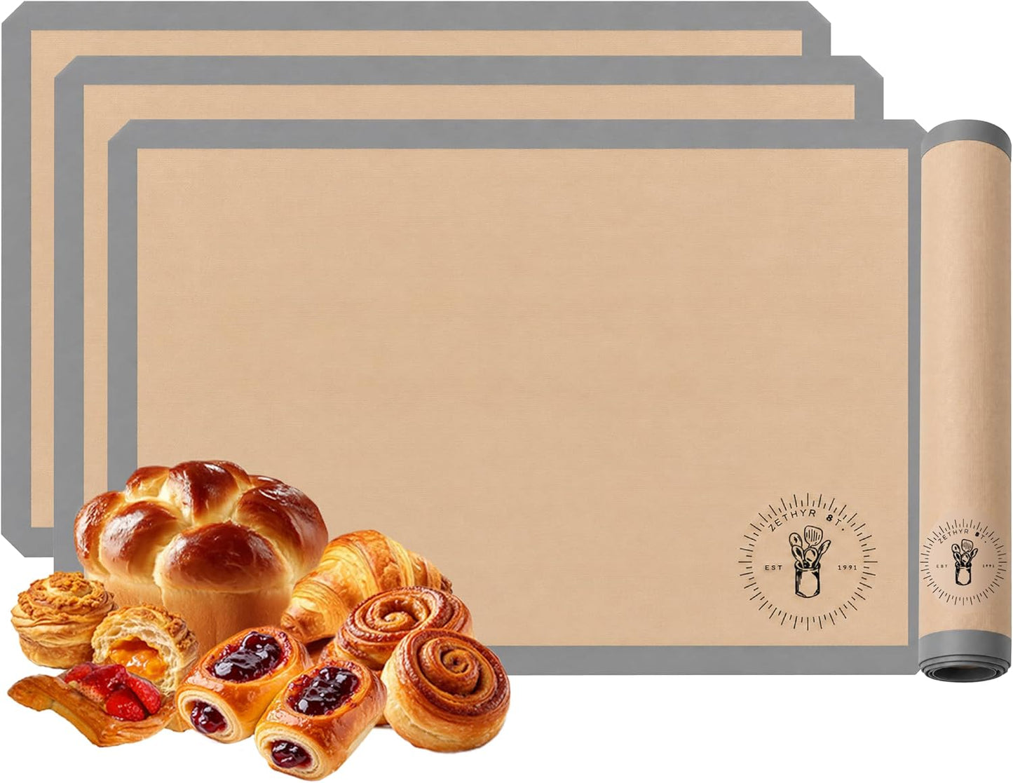 Silicone Baking Mats, Full Size Baking Sheet Liners, Pack of 10 Red
