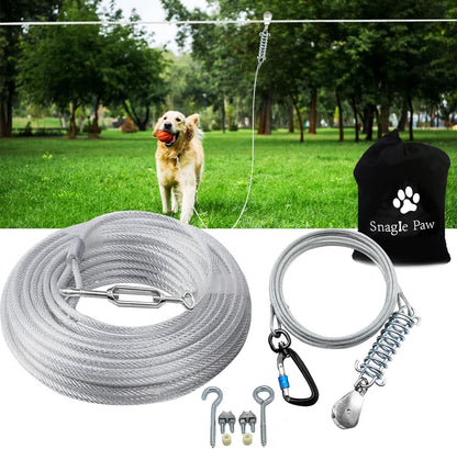 Snagle Paw Dog Tie Out Runner for Yard,Trolley System for Large Dogs,Heavy Duty Dog Run Cable with 10ft Pulley Runner Line for Dogs Up to 125lbs,Yard or Camping,75ft