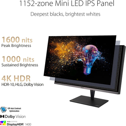 ASUS ProArt Display PA279CV 27” 4K HDR UHD (3840 x 2160) Monitor, IPS, 100% sRGB/Rec. 709, ΔE < 2, USB-C DisplayPort HDMI USB hub, Calman Verified, Eye Care, Tilt Pivot Swivel Height Adjustable