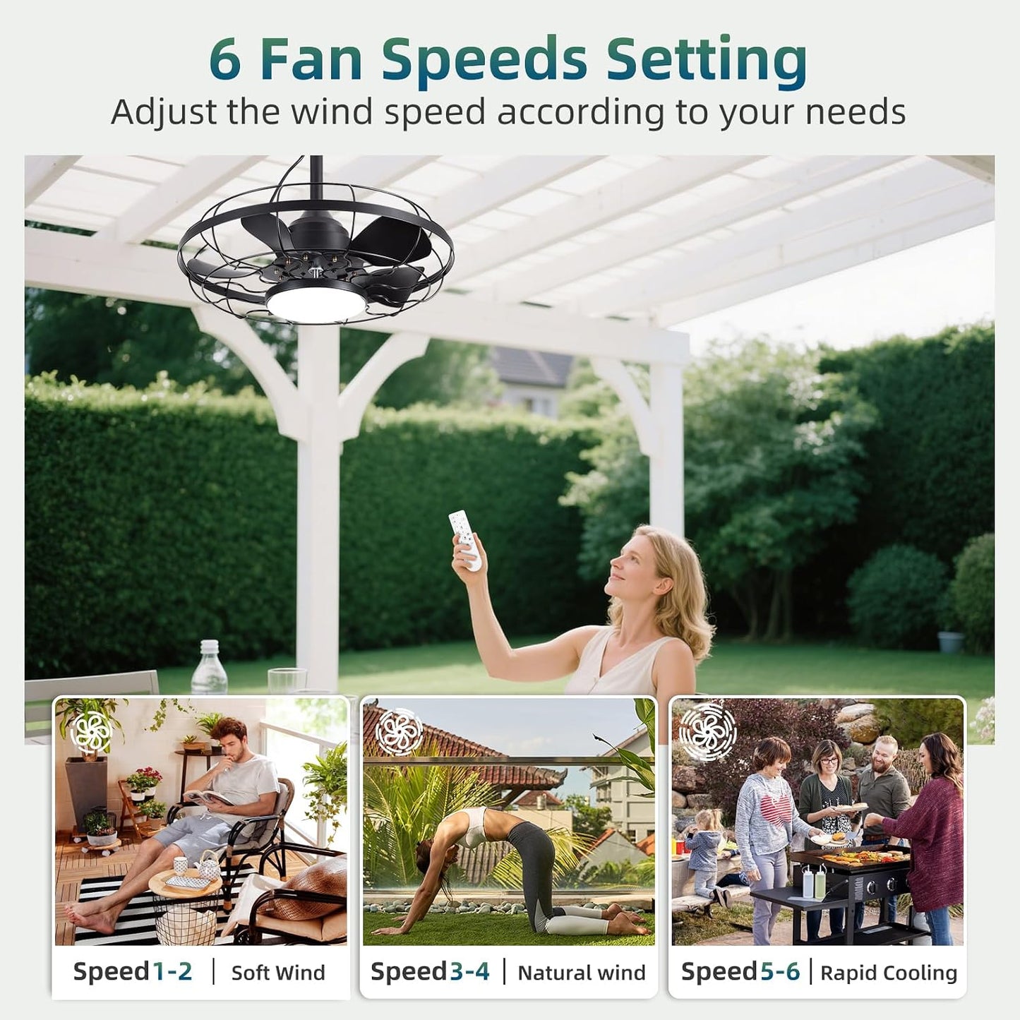Outdoor Ceiling Fan with Light for Patios, 21" Garage Ceiling Fan Outdoor Hanging, IP65 Waterproof Plug in Ceiling Fan with Alexa/Google/App Control,3CCT Dimmable 6-Speeds for Patios Porch