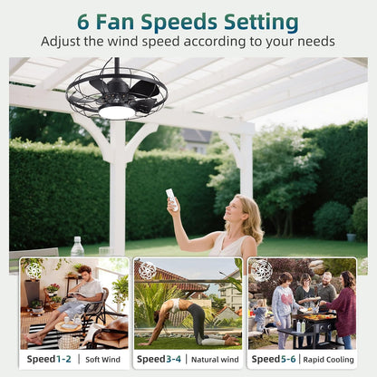 Outdoor Ceiling Fan with Light for Patios, 21" Garage Ceiling Fan Outdoor Hanging, IP65 Waterproof Plug in Ceiling Fan with Alexa/Google/App Control,3CCT Dimmable 6-Speeds for Patios Porch