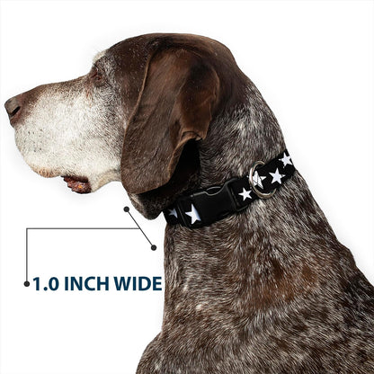 Buckle-Down PC-W21909-M Dog Collar Plastic Clip Buckle, 1"x11"-17", Star Black/White