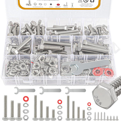 780pcs Hex Bolts and Nuts kit, 304 Stainless Steel M6 M5 M4 M3 Metric Bolt Assortment (Lock & Flat Washers), Stainless Steel Bolts and Nuts kit, Metric Screw Assortment