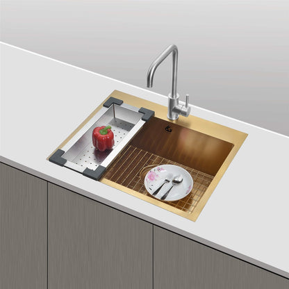 Yutong 16" x 20" Top-Mount/Drop in SS304 Stainless Steel Kitchen Black Sink Single Bowl Without Grid