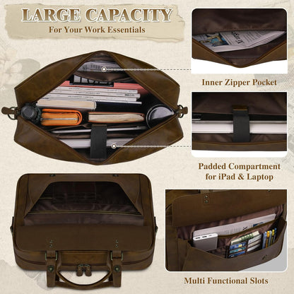 RAINSMORE Messenger Bag for Men 16 Inch Laptop Bag Vintage Leather Waterproof Laptop Briefcases Large Computer Satchel Bag - PuriLite