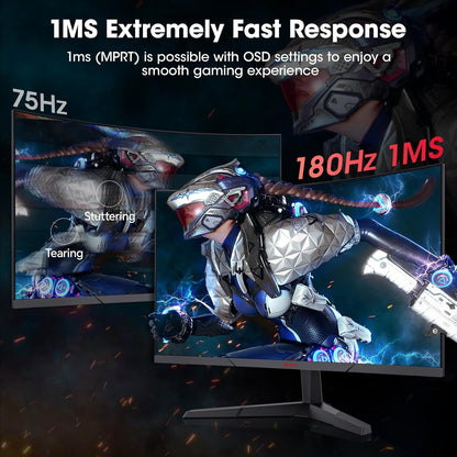 KOORUI Curved 27 Inch Gaming Monitor, Full HD 1080p R1500 180Hz VA Curved Monitors, 99% sRGB, Built-in AdaptiveSync, 1 x Display Port 1.2 & 2 x HDMI 2.0, Eye Care, VESA Compatible, Black 27E6CA - PuriLite