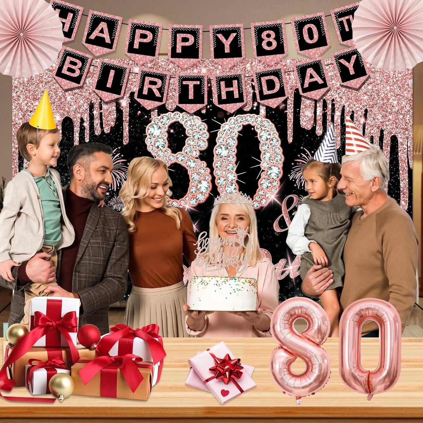 40th Birthday Decorations for Women,32pcs 40th Birthday Party Decorations,Including Backdrop, Crown,Sash,banner, Hanging Swirl,Cake Topper,balloons,Paper Fans,Anniversary Card and paper fans