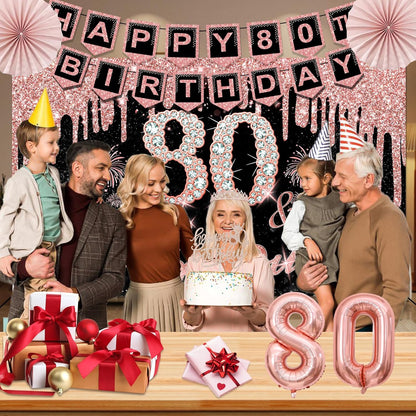 40th Birthday Decorations for Women,32pcs 40th Birthday Party Decorations,Including Backdrop, Crown,Sash,banner, Hanging Swirl,Cake Topper,balloons,Paper Fans,Anniversary Card and paper fans