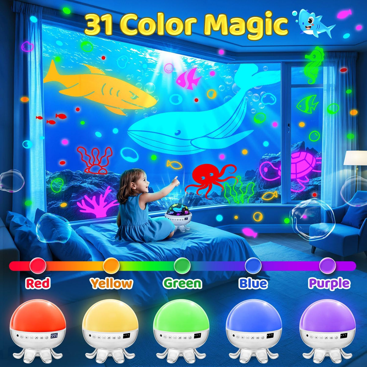 Baby White Noise Machine with Star Projector | 30 Soothing Sounds, 31 Light Modes & Remote Control