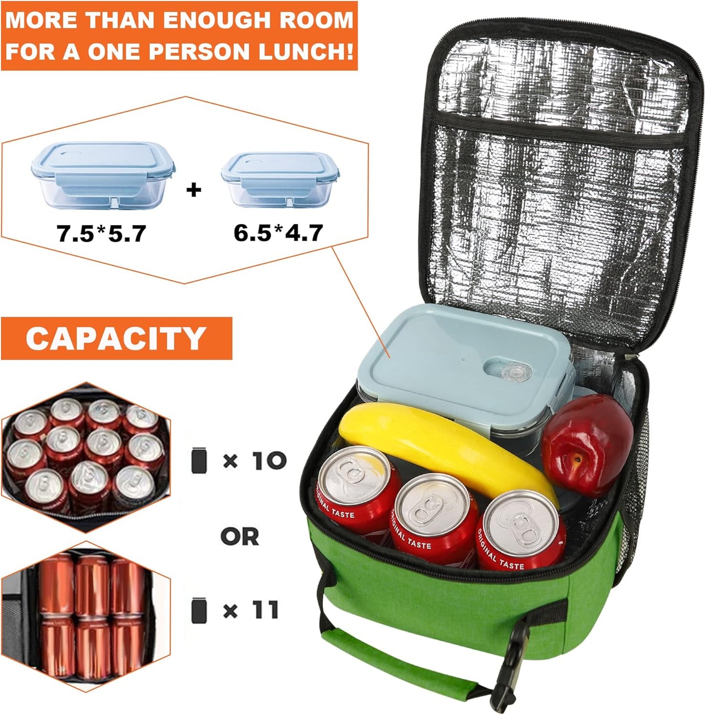 Lunch Box for Men Women Adults Small Lunch Bag for Office Work Picnic - Reusable Portable Lunchbox, Black