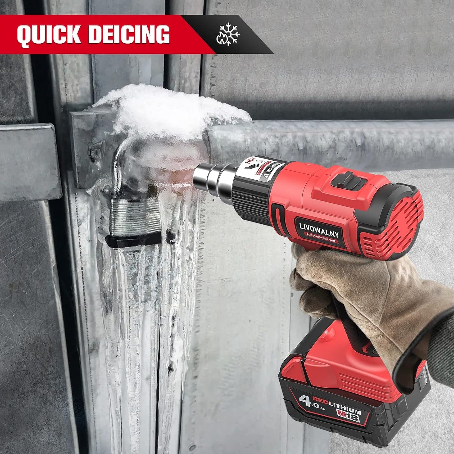 LIVOWALNY Cordless Heat Gun Compatible with Milwaukee 18V Battery (Tool Only) 18V 350W Hot Air Gun I: 300℃（572°F), II: 550℃（1022°F) Dual Temperature Control Battery Powered Heat Gun Kit
