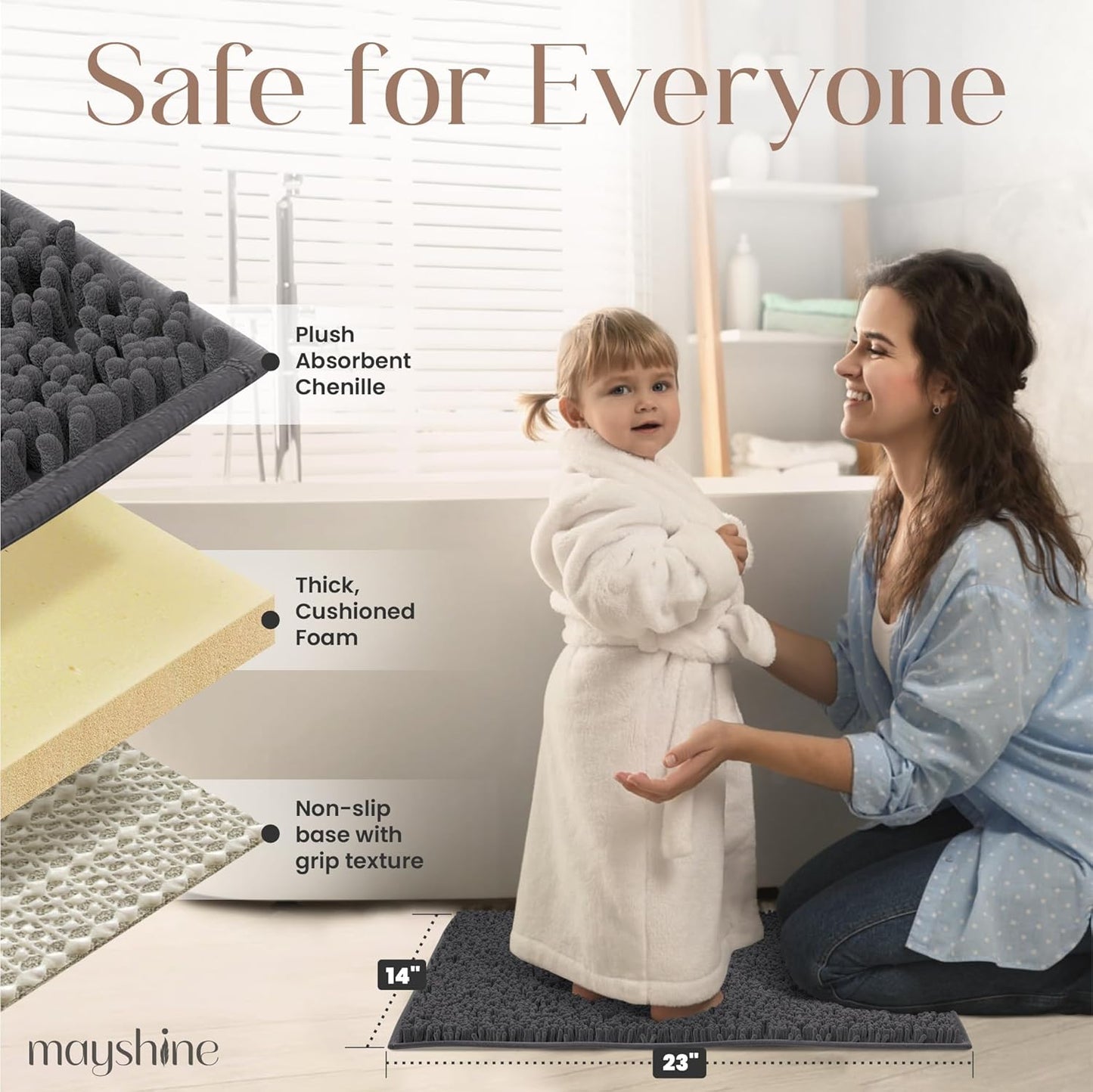 Soft Plush Chenille Bathroom Rug, Absorbent Microfiber Bath Mat, Machine Washable, Non-Slip Grip, Quick-Dry, Thick Shag Carpet Great for Bath, Shower Floor, Bedroom, or Door Mat (Beige, 17x24)