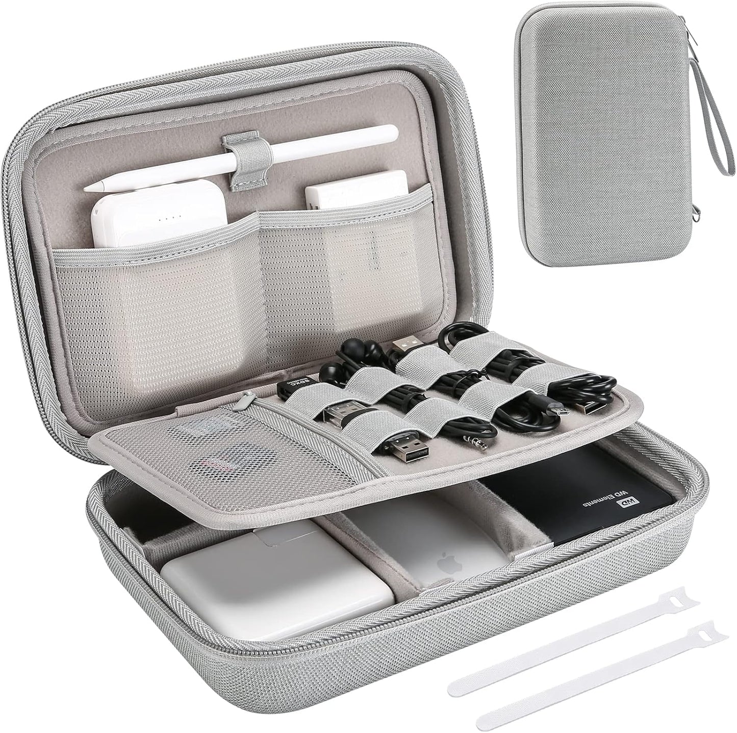 ProCase Hard Travel Electronic Organizer Case for MacBook Power Adapter Chargers Cables Power Bank Apple Magic Mouse Apple Pencil USB Flash Disk SD Card Small Portable Accessories Bag -L, Black