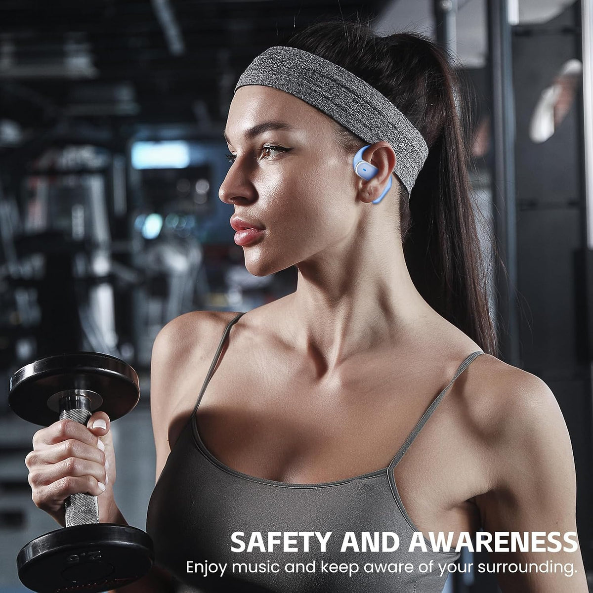 Open Ear Wireless Earbuds Bluetooth Headphones, 80H Playtime Stereo Ear Buds with ENC Noise Cancelling, Fast Charging, IPX7 Waterproof Sports Earphones with Earhook for Running/Workouts (Purple Blue)