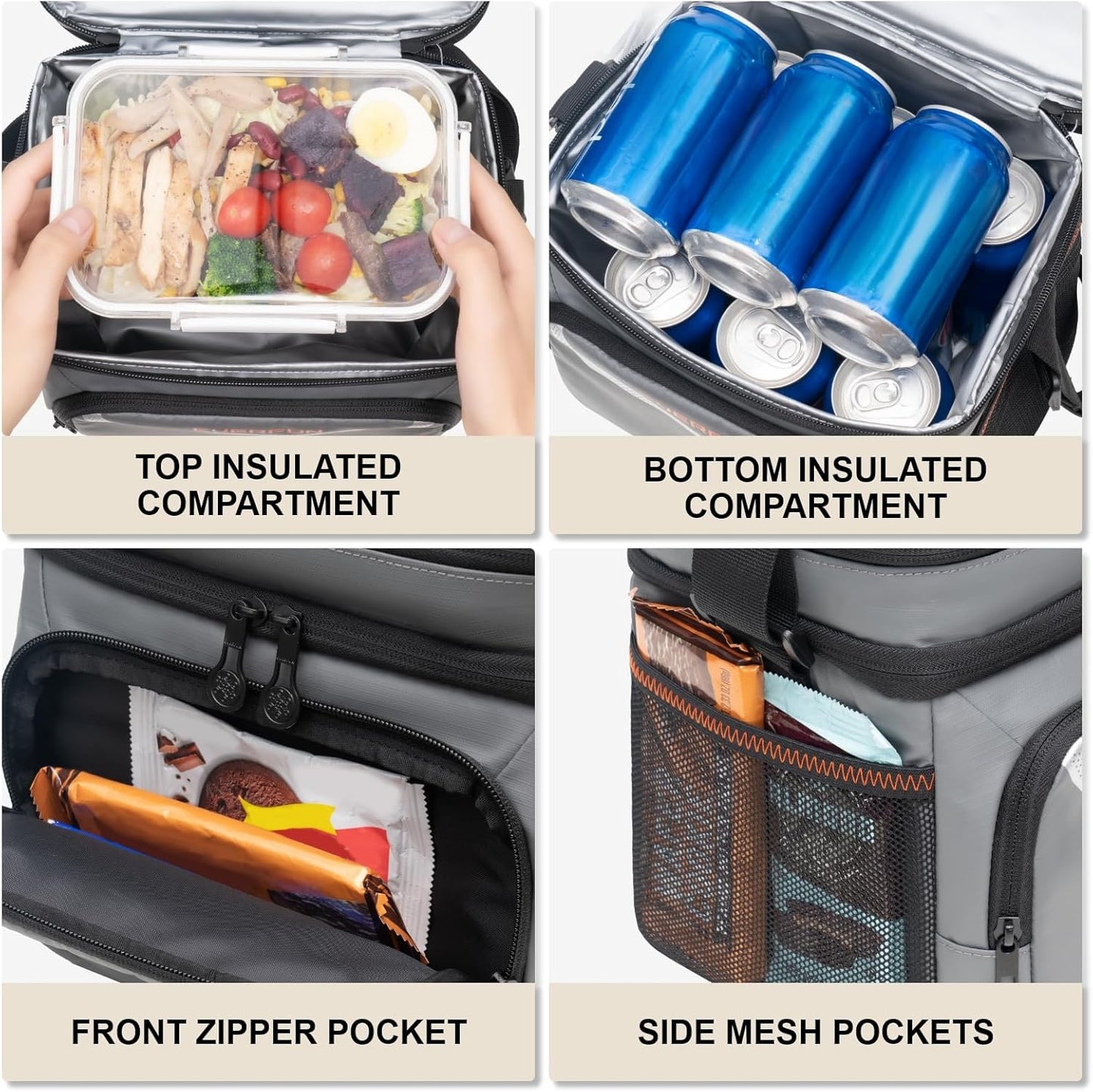 EVERFUN Cooler Bag Insulated Beach Cooler Lunch Bag Box for Men Women Dual Compartments Collapsible Waterproof Leak-Proof for Travel Work Picnic