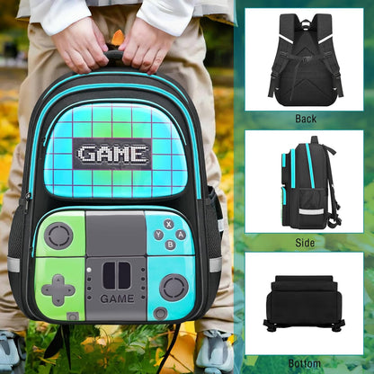School Backpack for Boys,Gamer Kids Backpack for Elementary Middle School Student Age 6-14,17″ Video Game Bookbag for Laptop