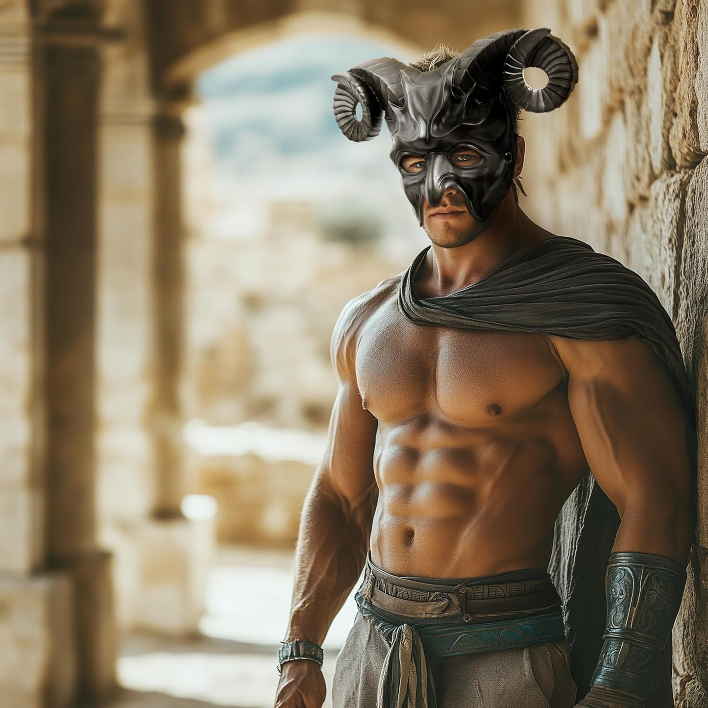 MCJC Devil Goat Horned Mask, Halloween Cosplay Props, Adult Half Face Masquerade Mask, 4 Colors