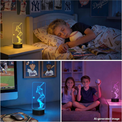 Baseball 3D Night Light, FULLOSUN Illusion Optical Bedside Lamp with Remote Control 16 Colors Changing, LED Cool Novelty Birthday Gift for Boy Kid Outdoor Sports Lover Collection Present