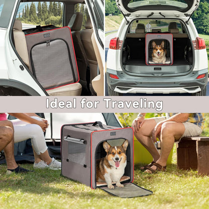 PETSFIT Soft Sided Dog Crate, Travel Dog Crate - 19 Inch Lightweight, Roomy, Easy to Set Up, Sturdy Portable Dog Kennel with Thick Mat, Navy Blue