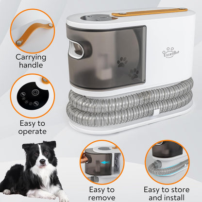 Excegbot Dog Grooming Vacuum, 12kPa Low Noise Pet Hair Vacuum with 2L Dust Cup – 99% Hair Removal for Dogs & Cats, Includes 5 Proven Grooming Tools for Home Cleaning