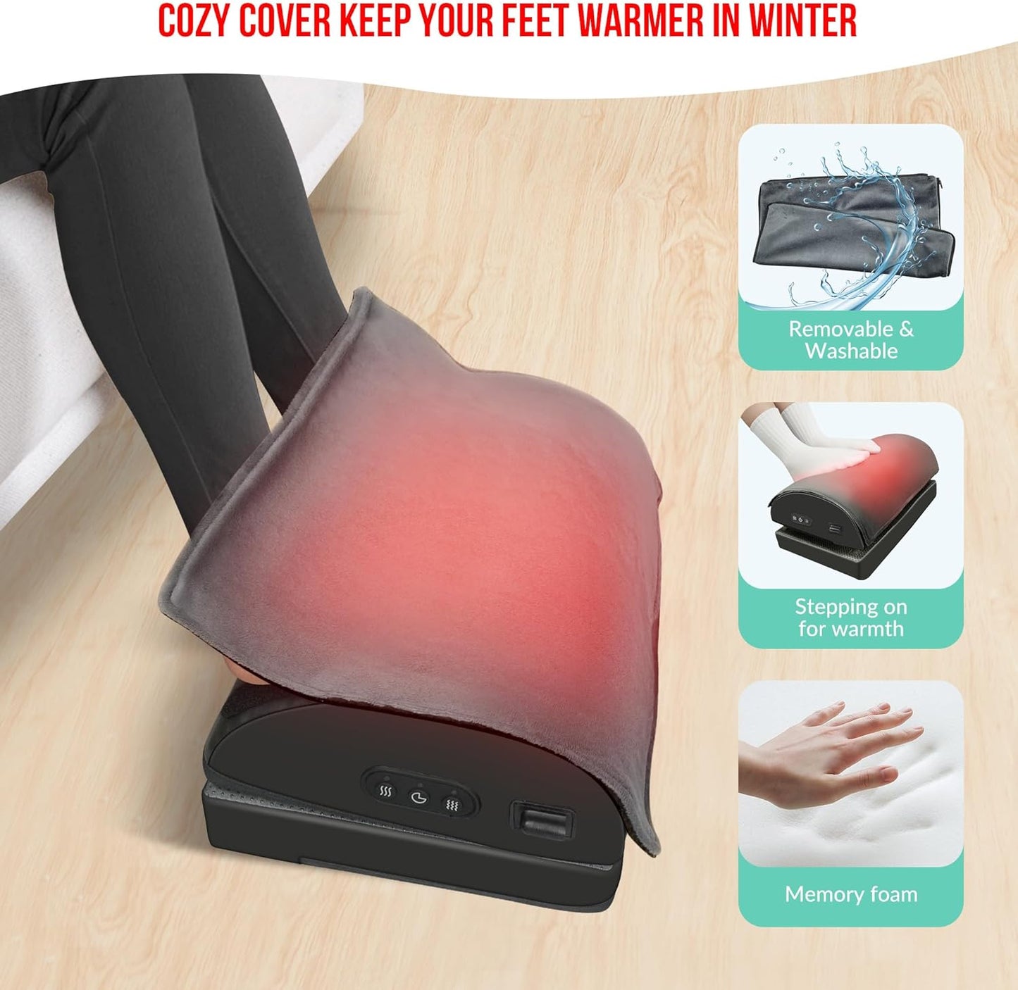 Snailax Foot Rest Under Desk at Work, 2 Heating Levels, 3 Vibrating Massage Modes, Heated Ergonomic Foot Stool with Adjustable Height, Office & Gaming Home Use, Grey