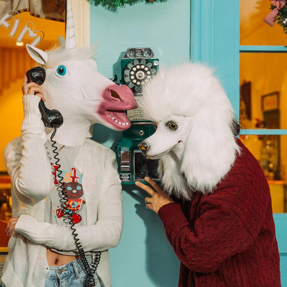 Dog Mask Poodle Head Face Costume Novelty Halloween Party Dressing Up Masks For Adults And Kids (White poodle)