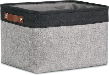 DULLEMELO Storage Baskets for Shelves, Fabric Collapsible Rectangular Storage Bins for Shelves, Closets, Nursery, Home, Office, Empty Gift Baskets (White&Teal)