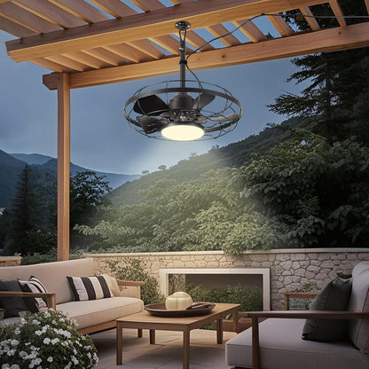 Outdoor Ceiling Fan with Light for Patios, 21" Garage Ceiling Fan Outdoor Hanging, IP65 Waterproof Plug in Ceiling Fan with Alexa/Google/App Control,3CCT Dimmable 6-Speeds for Patios Porch