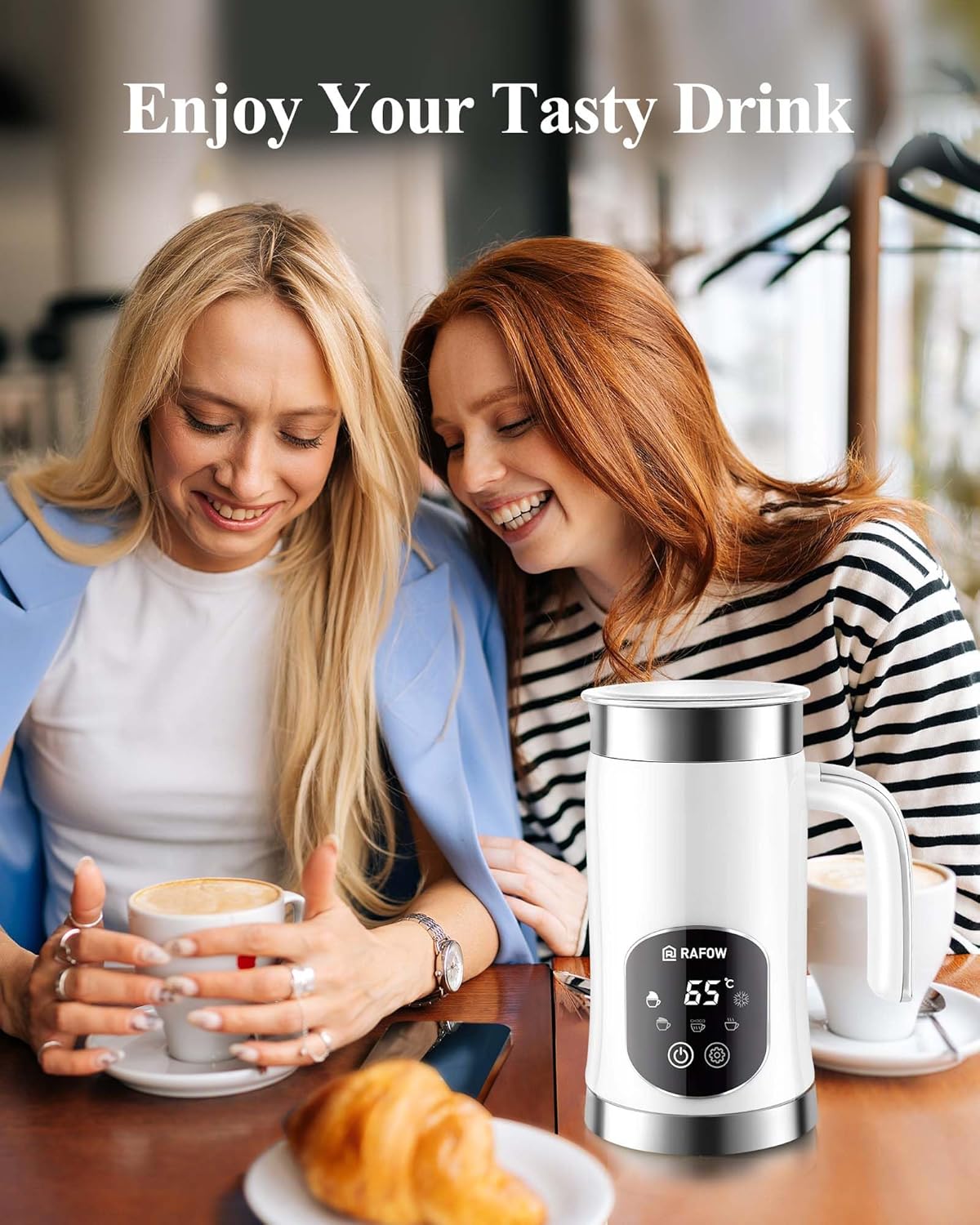 Milk Frother Electric Steamer: 4-in-1 Automatic Magnetic Foamer with Hot Foam Cold Froth for Cappuccino Latte Matcha - 250ml Large Capacity Milk Warmer Chocolate Heater Stainless Steel