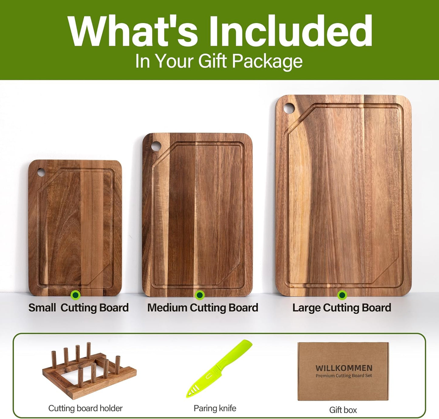 Bamboo Cutting Board Set of 3, Cutting Boards for Kitchen with Juice Groove, Bamboo Chopping Board Set, Serving Board Set for Meat, Fruit Vegetable and Cheese