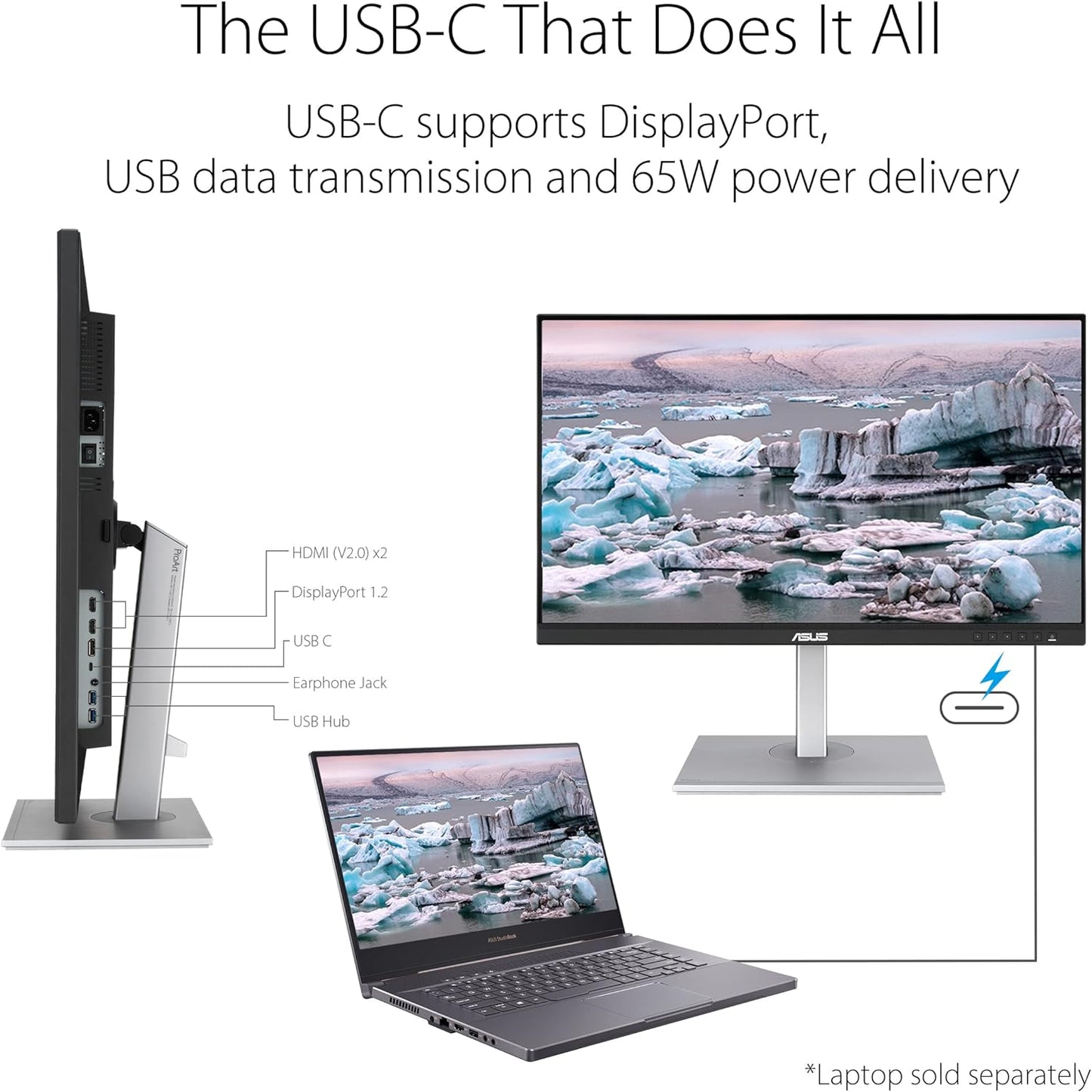 ASUS ProArt Display PA279CV 27” 4K HDR UHD (3840 x 2160) Monitor, IPS, 100% sRGB/Rec. 709, ΔE < 2, USB-C DisplayPort HDMI USB hub, Calman Verified, Eye Care, Tilt Pivot Swivel Height Adjustable