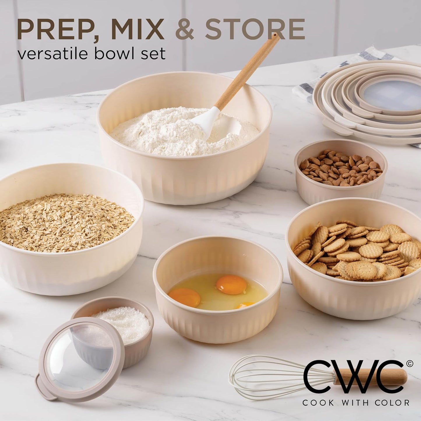 COOK WITH COLOR Prep Bowls with Lids- 8 Piece Nesting Plastic Small Mixing Bowl Set with Lids (Teal Ombre)