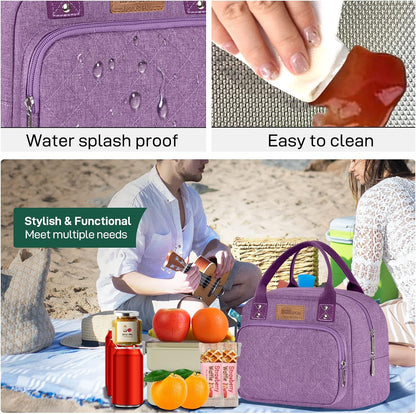 HOMESPON Lunch Bag for Woman Man Adults with Front Pocket Insulated Lunch Tote Lunch Box Container for Work Picnic or Travel(Black)