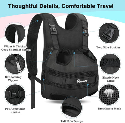 Pawaboo Pet Carrier Backpack, Adjustable Pet Front Cat Dog Carrier Backpack Travel Bag, Legs Out, Easy-Fit for Traveling Hiking Camping for Small Medium Dogs Cats Puppies, Medium, Black