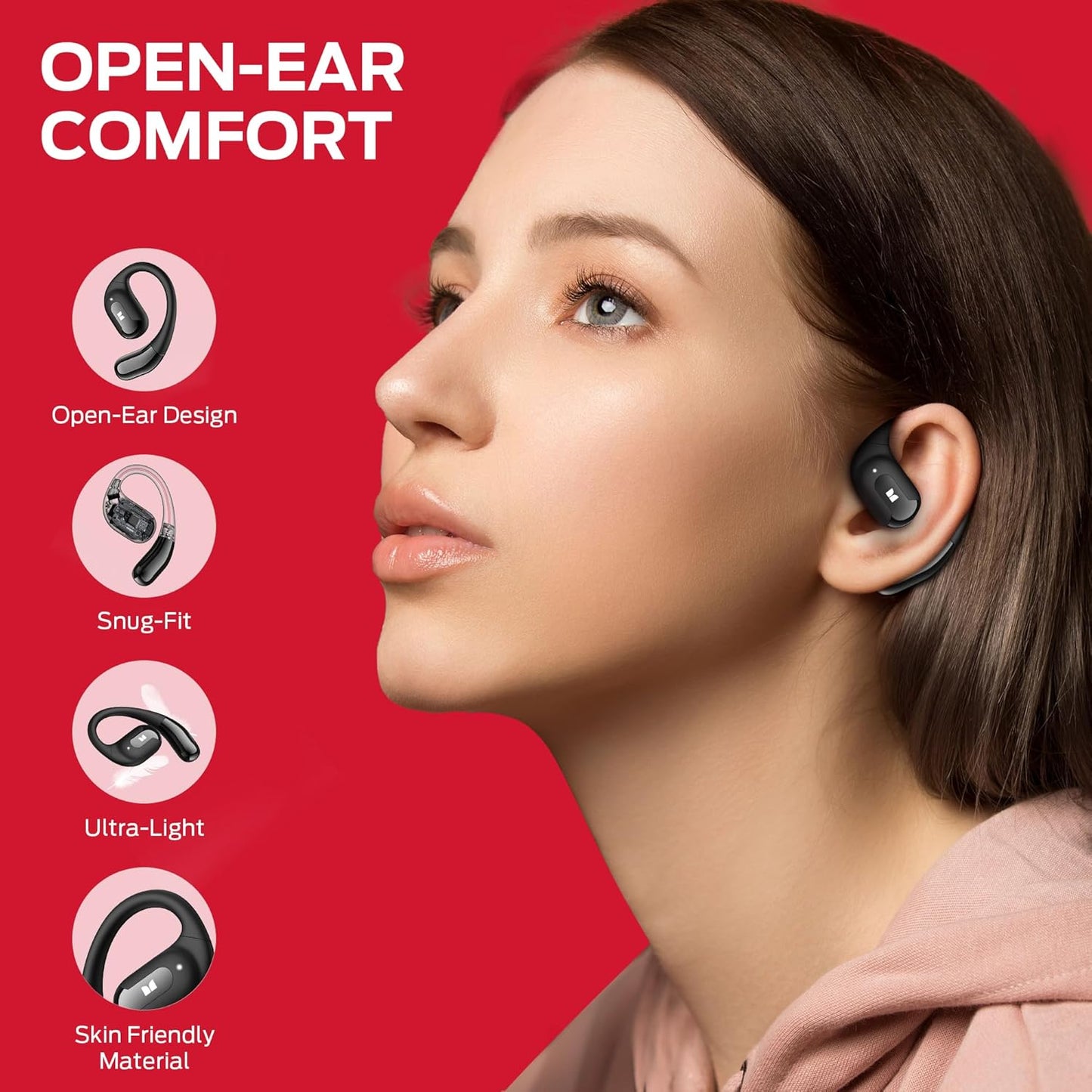 Monster Open Ear AC317 Headphones, Bluetooth 5.4 Wireless Headphones with Stereo Sound, Crystal Clear Calls, 24H Playback, Type-C Charging, Touch Control, Sweat Resistant Open Ear Wireless Earbuds