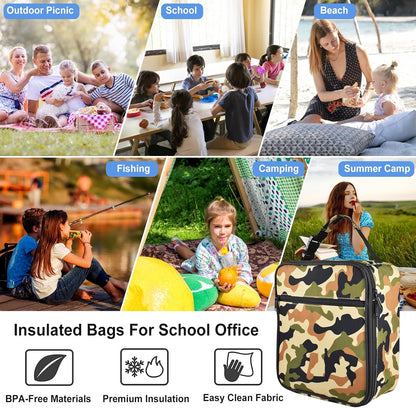 Insulated Lunch Bag, Leakproof Portable Lunch Box for Women Men Boys Girls, Large Capacity Cooler Bag with Handle and Bottle Pocket for Office School Camping Hiking Outdoor Beach Picnic (Black)