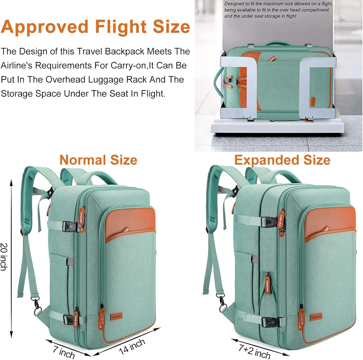 Lumesner Carry on Backpack, Extra Large 40L Flight Approved Travel Backpack for Men & Women