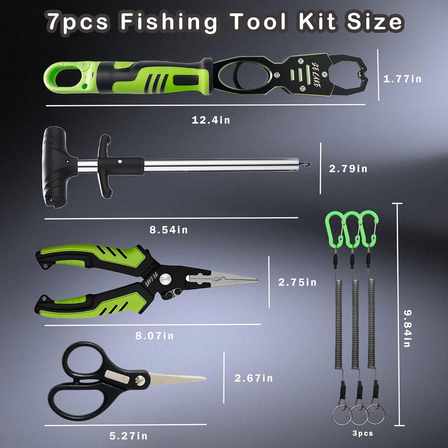 Selake 7 PCS Fishing Tool Kit - Fishing Pliers, Fish Lip Grip w/Weight Scale, Super Line Scissors, Hook Remover | All-in-One Fishing Equipment for Freshwater/Saltwater, Best Gift for Men
