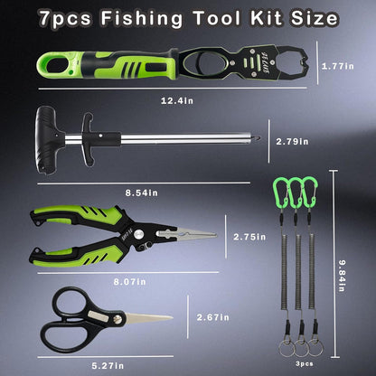 Selake 7 PCS Fishing Tool Kit - Fishing Pliers, Fish Lip Grip w/Weight Scale, Super Line Scissors, Hook Remover | All-in-One Fishing Equipment for Freshwater/Saltwater, Best Gift for Men