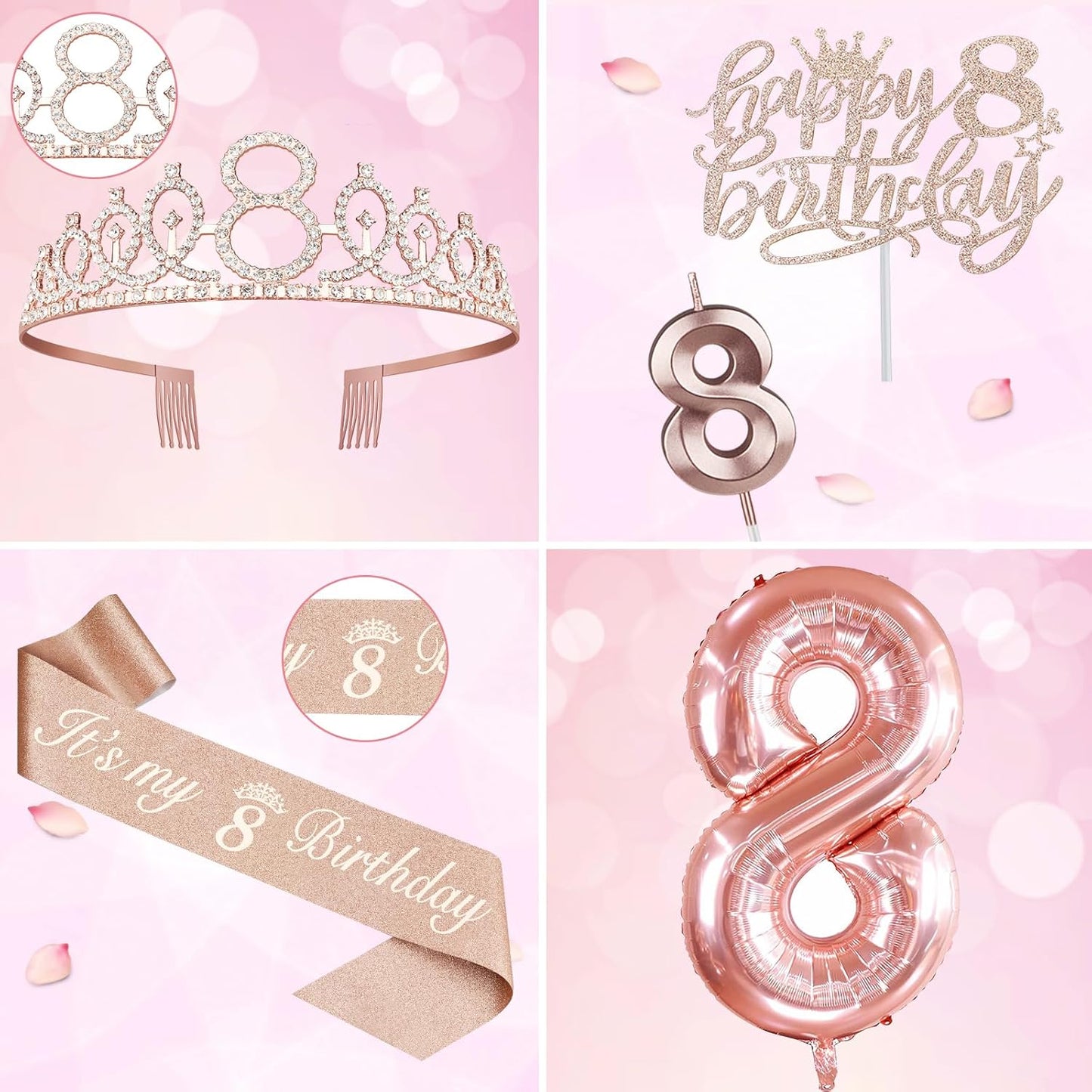 65th Birthday Decorations for Women, Including 65th Birthday Sash and Crown, Cake Topper and Candles, Number Balloons Rose Gold, 65 Year Old Gifts for Women