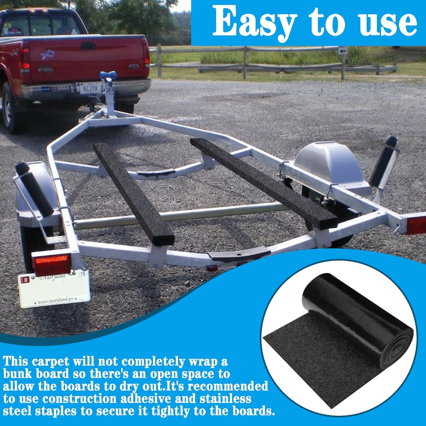 12inch x 20ft Boat Trailer Bunk Carpet - Marine Trailer Bunk Carpet - Trailer Boat Bunk Padding for Outdoor Boat Trailer Jet Ski Ramp Garage Dock