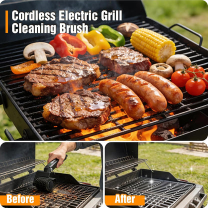 BlueFire 2 in 1 Electric Grill Brush, Cordless Electric Grill Cleaner, 360° Rotating Cleaner Brush Head, Rechargeable BBQ Grill Brushes for Outdoor Grill